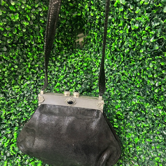 Black Textured Clutch with Silver Clasp